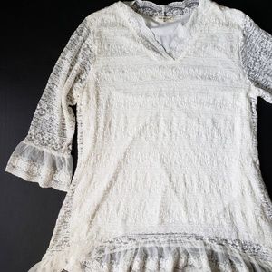 Indigo Soul 2XL Cream Lace Ruffle Top Tunic